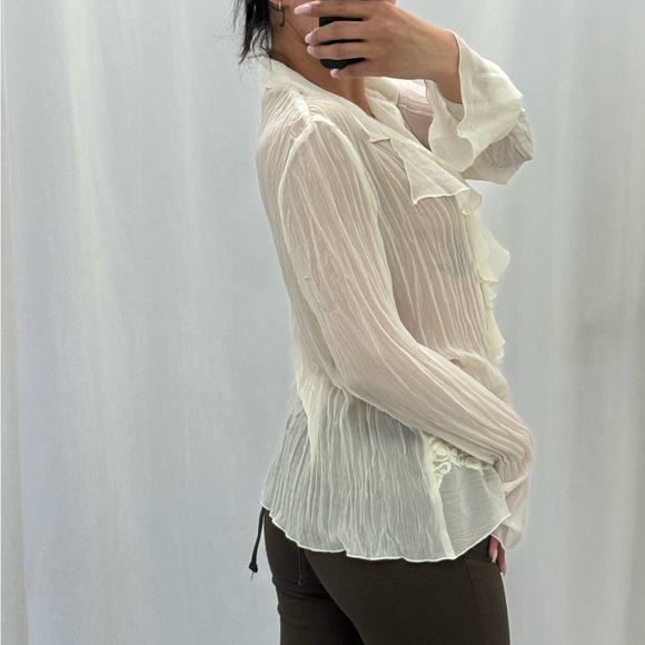 Y2K sheer cream ruffle blouse - Picture 4 of 4